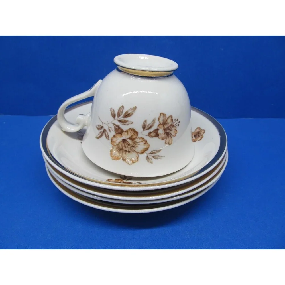 Arabia Finland Myrna 1 Footed Cup And 4 Saucers In Excellent Used Condition 1999